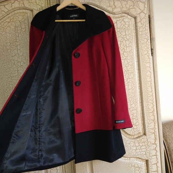 ELLEN TRACY Ladies Size M ANGORA BLEND WINTER CAR COAT Red Black Color Block - Picture 5 of 7